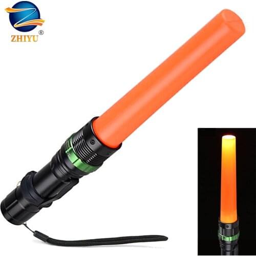 Tactical Glare Flashlightwith Strobe Mode Wrist Strap Lanyard Use 18650 Battery Signal Traffic Wand LED Flashlight Rotating Zoom