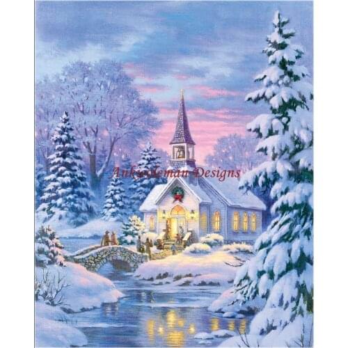 Needlework for embroidery DIY French DMC High Quality - Counted Cross Stitch Kits 14 ct Oil painting - Village Chapel