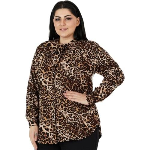 Womens Plus Size Shirt Leopard Long Sleeve Sexy Blouse Collar Lady Office Shirt Tunic Casual Loose Tops Blusas блузка женская