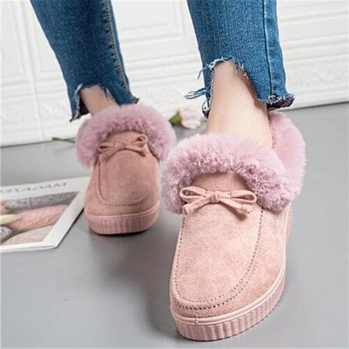 Snow Boots Women 2022 Winter New Non Slip Cotton Shoes Cute Plus Velvet Short Round Toe Flat Fashion Warm Fur Booties Black Pink