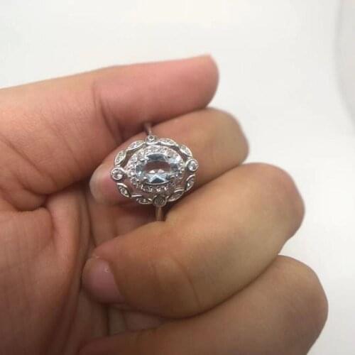 Natural Aquamarine Rings for Women Sterling Silver Color 925 Jewelry Ring Wedding Engagement Party Gemstone Fine Jewelry