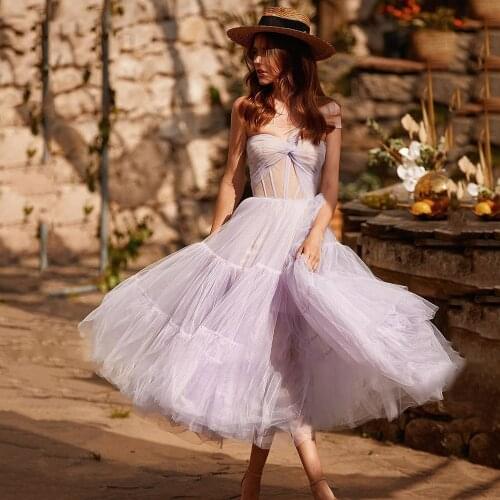 Pukguro Illusion A Line Prom Dress Tiered Tulle Homecoming Party Dress Tea Length de soiree Elegant Formal Gown vestidos