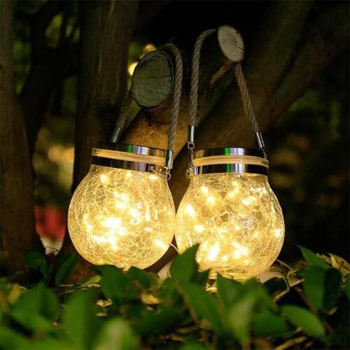 1/2pcs 20LED Solar Lights Crack Ball Glass Jar Coppe Hanging Lamps Outdoor Waterproof Decorate Patry Holiday Ripple Garden Light