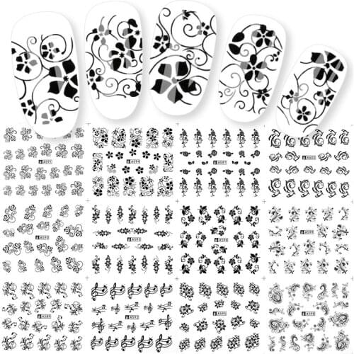 12 Designs Nail Stickers Set Mixed Floral Geometric Sexy Girl Nail Art Water Transfer Decals Tattoos Sliders Manicure