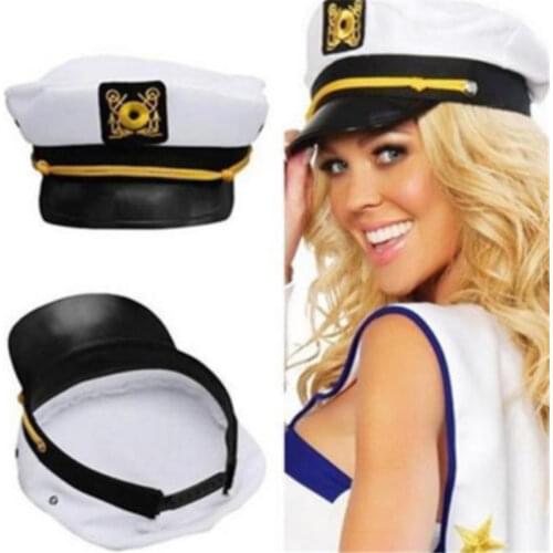 2021 New Vintage White Adjustable Skipper Sailors Navy Captain Boating Military Hat Cap Adult Party Fancy Dress Unisex