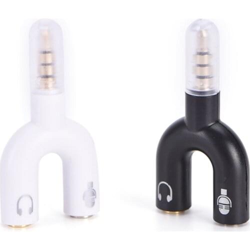 3.5mm Stereo Splitter Audio to Mic & Headset Jack Plug Adapter For Phonefo White