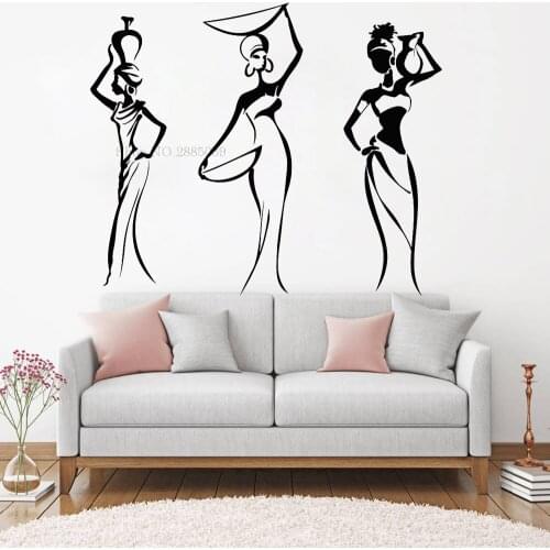 3 Sexy African Women Decals Africa Ethnic Style Vinyl Wall Sticker For Women Room Home Interior Stickers Muraux DIY Decal LC968