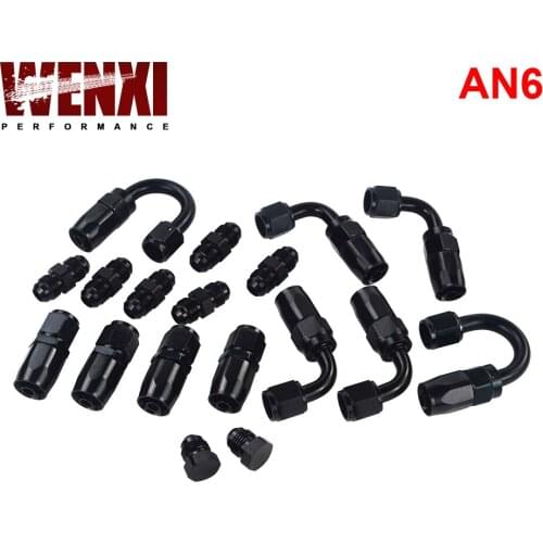 6 AN AN-6 Straight / 90 /180 Degree Aluminum Swivel Hose End Fitting Adapter Oil Fuel Line + AN6 PORT PLUG WX-SL10AN6-BK