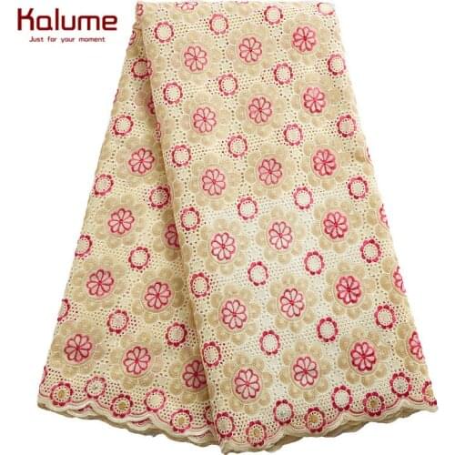 Kalume African Lace Fabric Dubai Swiss 5 Yard High Quality Nigerian Cotton Dry Lace Fabric Swiss Voile For Women Diy Dress F2457