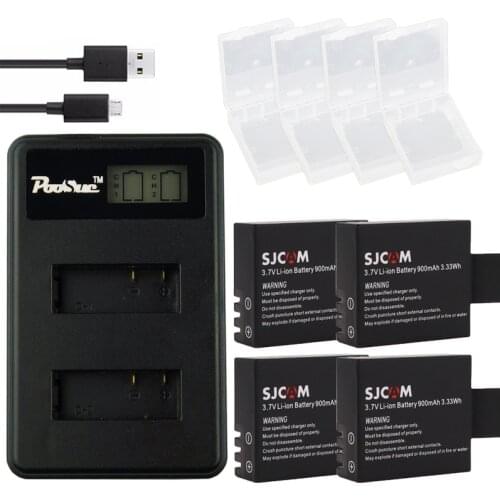4Pcs Camera SJ4000 SJ5000 Battery+Dual LCD USB Charger for SJCAM SJ5000X SJ6000 SJ7000 SJ 4000 Wifi M10 EKEN 4K H8 H9