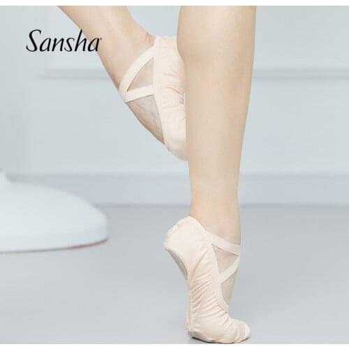 Sansha Ballet Dance Shoes For Adult Kids EU33-42 Suede Split-Sole With Stretchable Elastic On Bottom Soft Ballet Slipper 601E