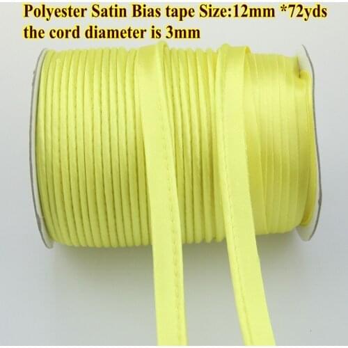 Free Shipping-Polyester satin Bias Tape with cord,Piping tape,size: 12mm,1/2",72yds for DIY handmade garment color bright yellow