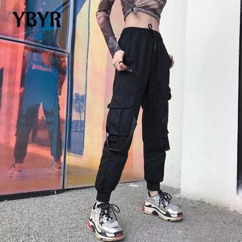 Harajuku Black Cargo Pants Women Zipper Goth Hippie Streetwear High Waist Loose Female Fashion Casual Trousers