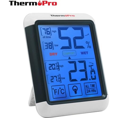 ThermoPro TP-55 Digital Hygrometer Indoor Thermometer Temperature Humidity Gauge with Jumbo Touchscreen and Backlight Monitor