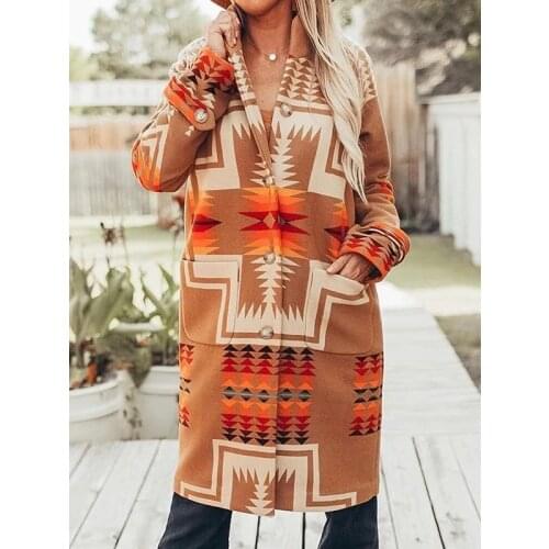 Long Sleeve Hippie Gypsy Coats Women Boho Khaki Ethnic Print Jackets Autumn Winter Long Coat Warm Outerwear Female 2020