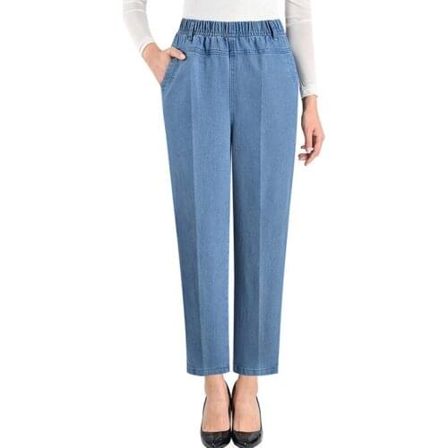 Mom Jeans Plus Size 5XL Stretch Washed High WaistJeans Women Denim Pants 2020 New Casual Embroidery Straight Trousers