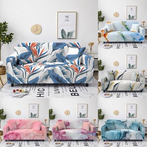 Leaves Marbling Printed Elastic Sofa Cover Slipcovers For Living Room Stretch Couch Cover Shape Sofa Slipcover Home Decor