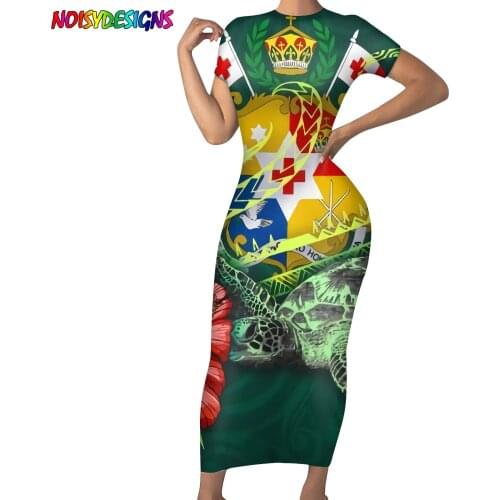 NOISYDESIGNS Elegant Vintage Skinny Dresses Women Polinesian Turtle Design Summer Short Sleeve Slim Waist Female Pencil Dress