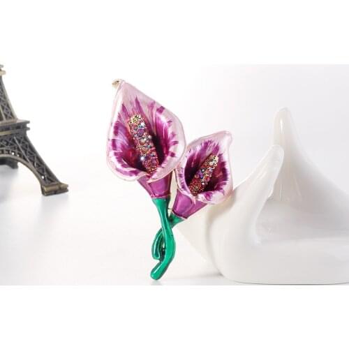 Purple Two Trumpet Flowers Brooches for Women Enamel Brooch Pins Jewelry Accessories