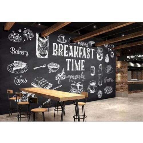 Photo wallpaper Hand painted black white mural food restaurant kitchen wallpaper cafe custom mural Decorative painting