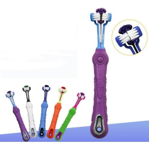Hot Sale Pet Tooth Brush Pet Washing Three Sided Cat Toothbrush Dog Pets Clean Mouth Teeth Care Cleaning Grooming Tools SN3610