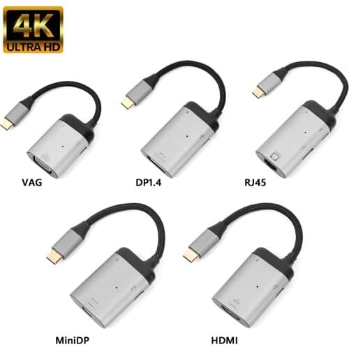 USB Type C To Mini DP VGA Gigabit RJ45 Adapter Cable 4K 60HZ USB 3.1 Type C To HDMI-compatible Converter Audio Cable For MacBook