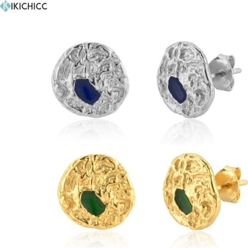 Kikichicc 925 Sterling Silver Irregular Blue Round Enamel Stud Earring Piercing Wedding Jewelry Fashion Fine Jewels