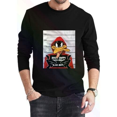 Daffy Duck Mugshot Logo Classic Black T-Shirt 2021 Newest Summer Mens Long Sleeve Popular Tees Shirt Tops Novel Unisex