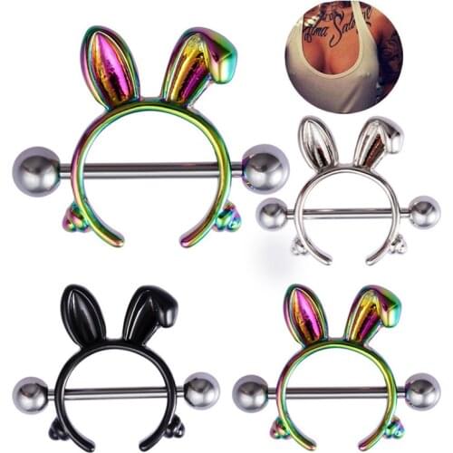 Rabbit Nipple Ring Piercing Barbell Shield Bar Rings Surgical Steel Sexy Adult Game For Women Breast Body Jewelry Gift 14G