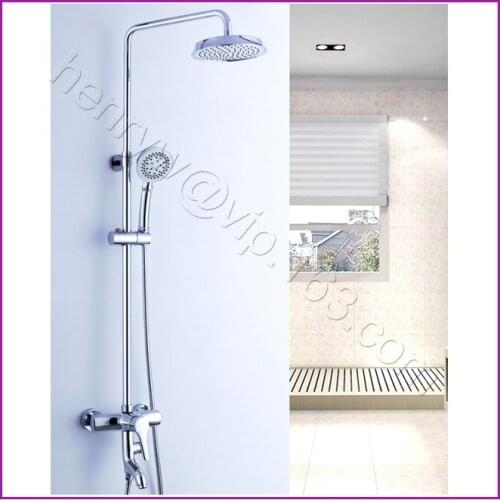 L15169 - Luxury Chrome Color Brass Shower Rod Rainfall Overhead Shower Faucet Set