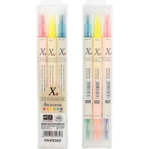 Kawaii 6pcs/set Double Ended Highlighter Pen Cute 6 Color Fluorescent Pens Marker Art Painting Pen School Student Supplies