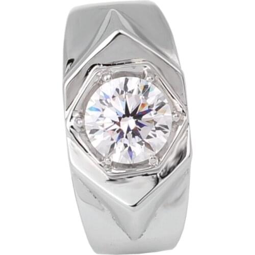 1.6ct Created Diamante Wedding Ring Men 925 Silver Sterling Jewelry 7.5mm Stone 6-prong R515D Promise Gift Fiance Anillo Plata