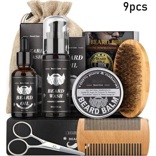Beard Grooming Kit Men Mustache Comb Growth Oil Taming Style Beard Care Growth Oil Softener Double-sided Comb Bristle Brush