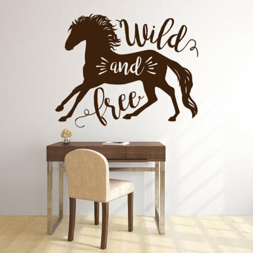 Wall Sticker Wild and Free Horse Quote Lettering Vinyl Window Decals Bedroom Living Room Home Decor Art Removable Mural M818