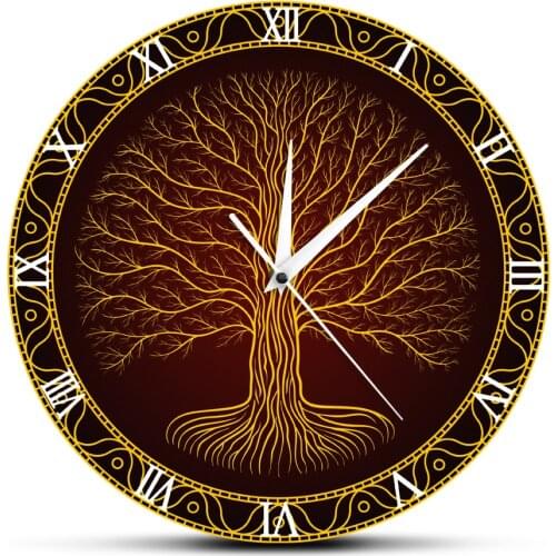 Nordic Sacred Symbol Druidic Yggdrasil Tree Wall Clock Tree Of Life Viking Mystic Amulet Wall Art Home Decor Silent Wall Watch