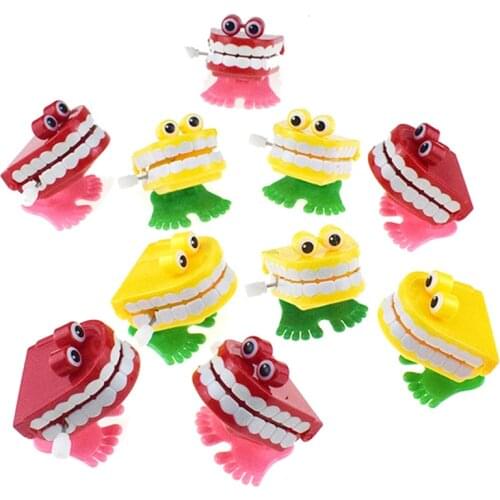 Novelty Chattering Chomping Winding Up Toy Walking Teeth Toy with Eyes, Kids Toy Party Favor Walking Mouth, Red, Yellow