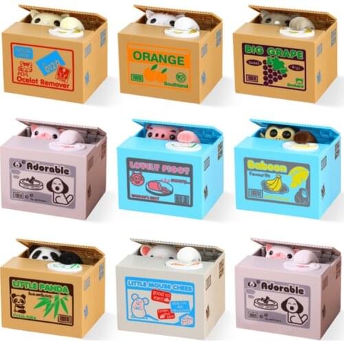 New Panda Dog Cat Thief Money Boxes Toy Piggy Banks Gift Kids Money Boxes Electric Stole Coin Money Saving Box Money Box