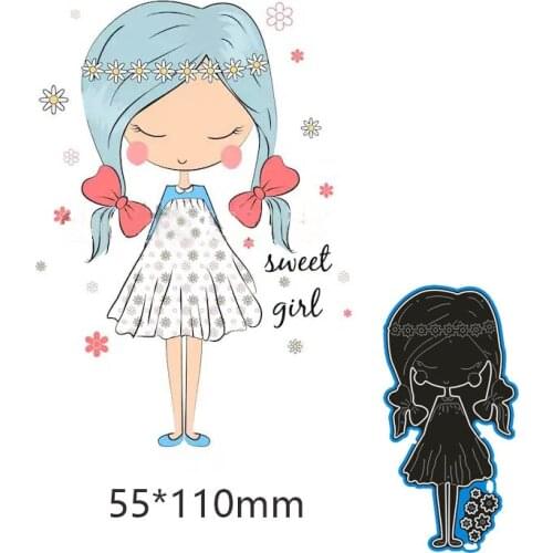 New Metal Cutting Dies Little Girl Among The Flowers For Card DIY Scrapbooking stencil Paper Craft Album template Dies 5.5*11 cm