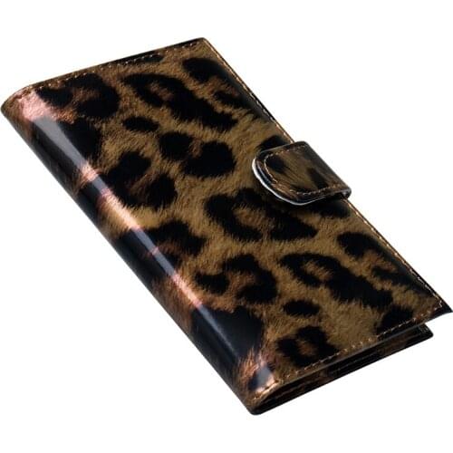 Coffee Smooth leopard print buckled card standard size passport cover waterproof solid pu leather passport holder with traveling