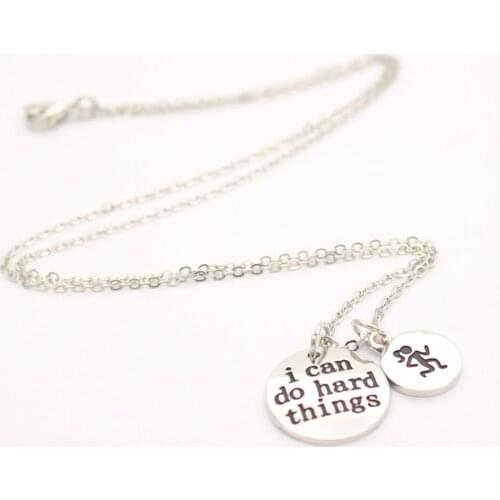 "i can do hard things "Necklace, Inspirational Jewelry Runner Girl Woman Christmas Present Gift for Daughter