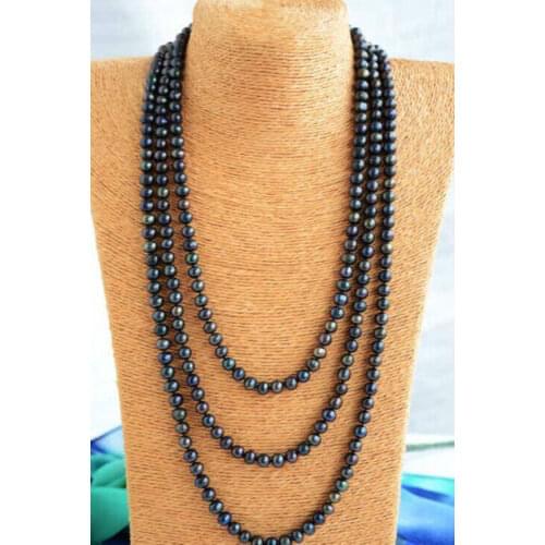 Stunning 7-8 mm natural tahitian black pearl necklace 100 inch