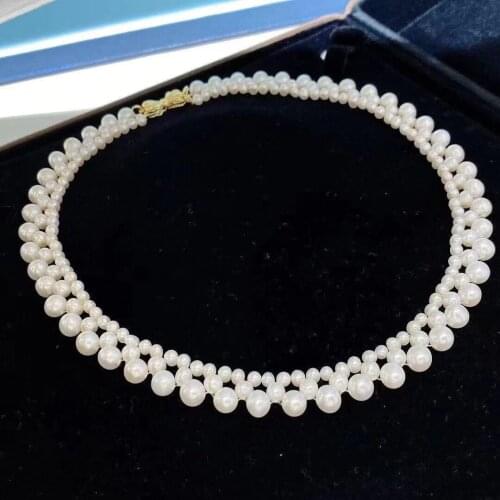3-6mm Size Cultured Real White Color Freshwater Pearl Choker Necklace 36cm Long Jewelry Nice Party Wedding Gift