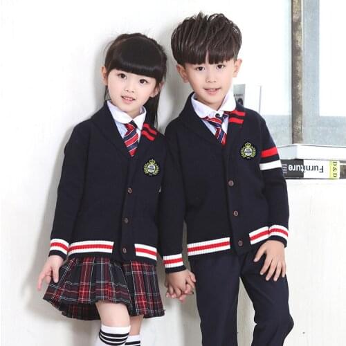 School Uniforms For boys and girls childrens Autumn Winter Sweaters knitted Cardigan Suits Students School Outfit Clothes