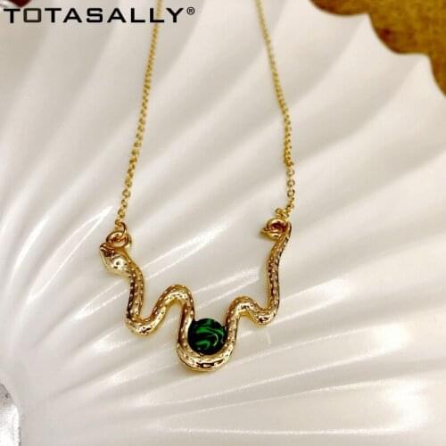 TOTASALLY Green Stone Snake Pendants Necklaces Gold Metal Chain Necklace Jewelry Lady Gift for party show