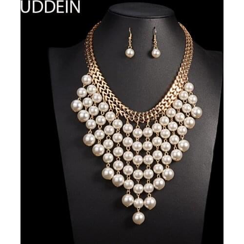 UDDEIN Multi layer tassel pendant pearl jewelry sets wedding accessories fashion statement long necklace earrings set vintage