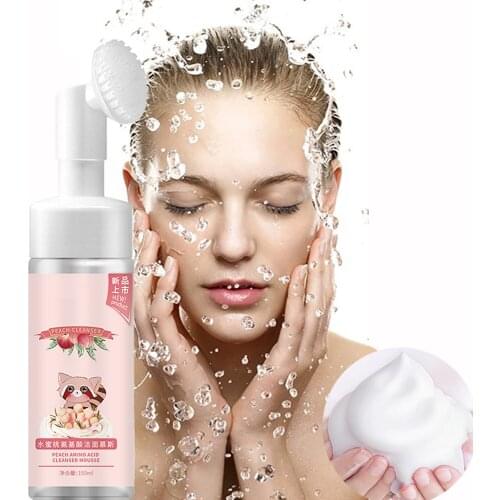 Peach Moisturizing Amino Acid Cleansing Mousse Oil Control Facial Cleanser Brightening Makeup Remover Skin Care Product