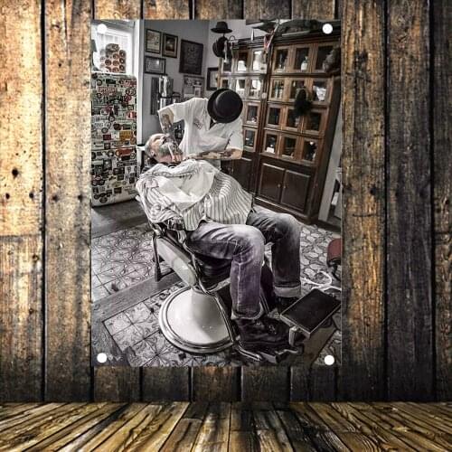 Vintage Barber Shop Decoration Hair Salon Tattoo Flag Haircut Poster Store Sign Banner Wall Hanging Canvas Print Art Tapestry