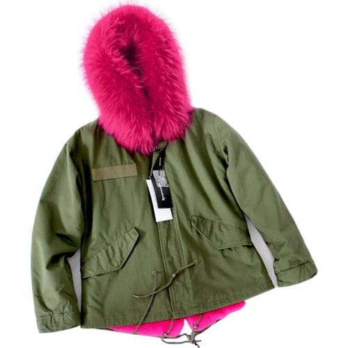 2021 Green Casual Cotton Padded Coat Winter Jacket Women Real Raccoon Fur Hooded Parka With Fur Lining DHL EMS Fedex Delivery