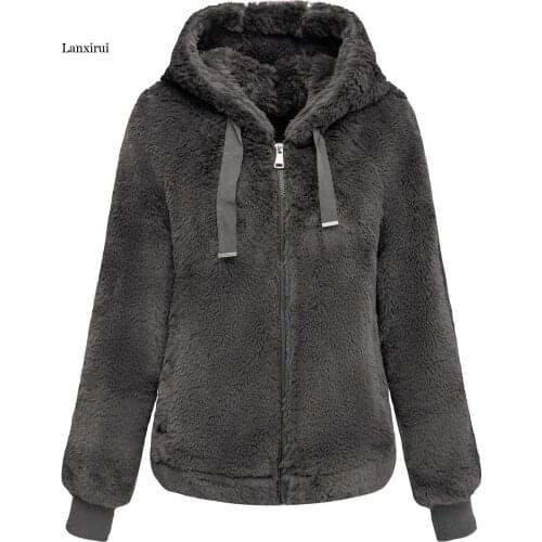 Women Faux Fur Coat with Hood Long Sleeve Fuzzy Jacket Warm Hooded Outerwear for Spring Fall and Winter