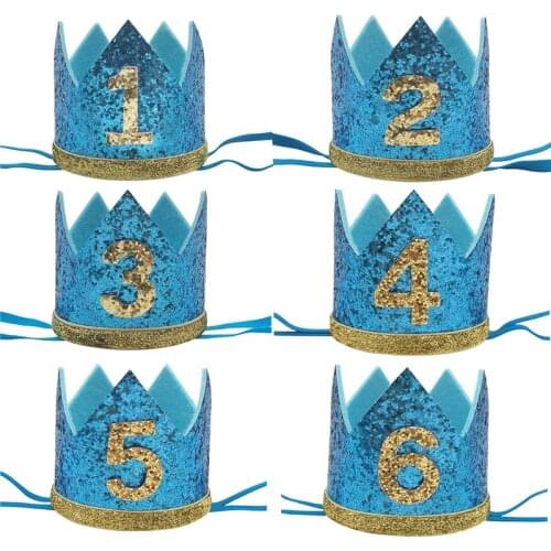1pcs 1st 2nd 3rd Glitter Crown Headband Happy Birthday 1 2 3 Year Crown Baby Shower 1st Birthday Children Party Decoration Hat